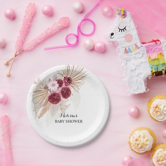 Assiettes En Carton Boho Burgundy Pampas Grass dessert personnalisé (Fête)