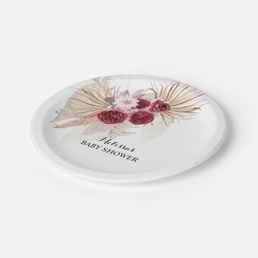Assiettes En Carton Boho Burgundy Pampas Grass dessert personnalisé (Angle)