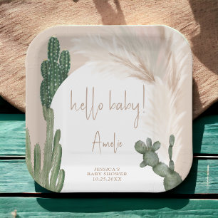 Assiettes En Carton Boho cactus pampas arc baby shower bonjour