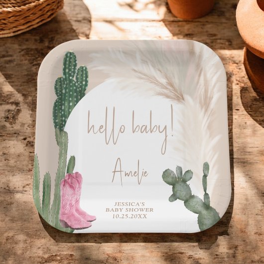 Assiettes En Carton Boho cactus pampas cowboy bottes bonjour baby show