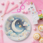 Assiettes En Carton Boho céleste bleu et blanc de la lune Moderne (Fête)