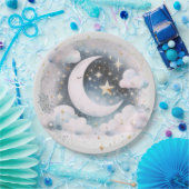 Assiettes En Carton Boho céleste bleu et blanc de la lune Moderne (Fête)