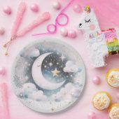 Assiettes En Carton Boho céleste bleu et blanc de la lune Moderne (Fête)