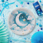 Assiettes En Carton Boho céleste bleu et blanc de la lune Moderne (Fête)