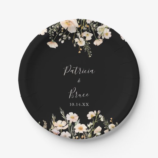 Assiettes En Carton Boho classique Blush Fleur sauvage Black Mariage g (Devant)