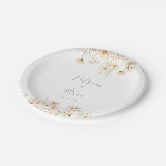 Assiettes En Carton Boho classique Blush Fleur sauvage Mariage gâteau (Angle)