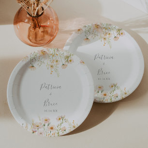 Assiettes En Carton Boho classique Blush Fleur sauvage Mariage gâteau