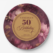 Assiettes En Carton Boho classique Bourgogne Blush Gold 50e anniversai (Devant)
