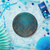 Assiettes En Carton Boho Copper Blue Script Grunge (Fête)