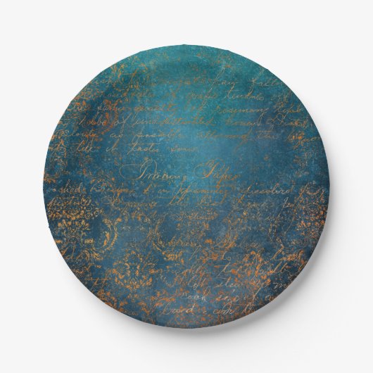 Assiettes En Carton Boho Copper Blue Script Grunge (Devant)