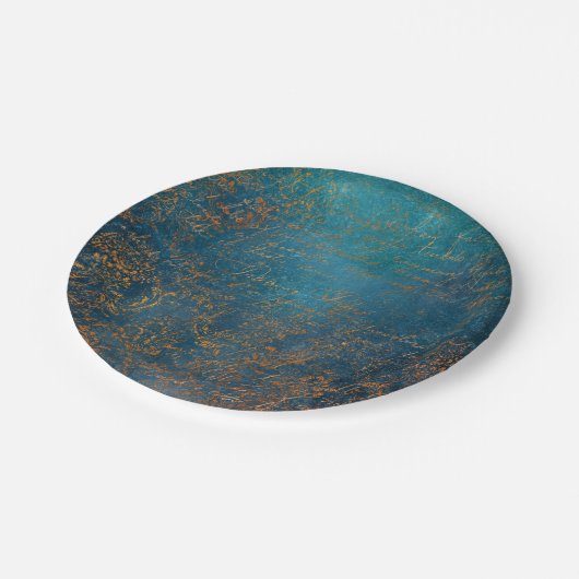 Assiettes En Carton Boho Copper Blue Script Grunge (Angle)