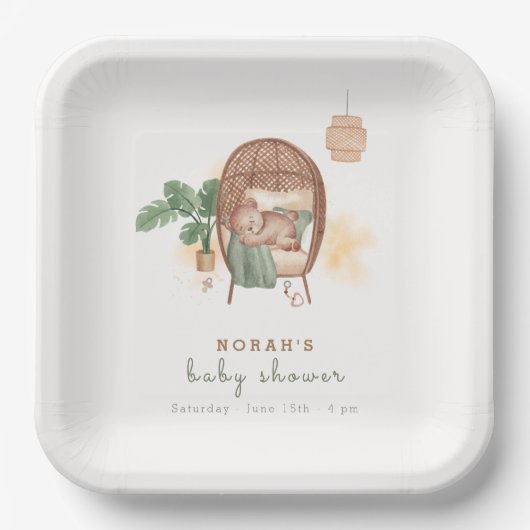 Assiettes En Carton Boho Cosy Teddy Bear Sleep Baby shower (Recto)