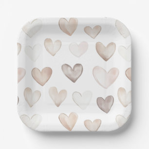 Assiettes En Carton Boho Crème Quirky Beige Hearts Motif
