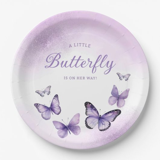 Assiettes En Carton Boho Cute Aquarelle violet Baby shower papillon (Devant)