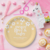 Assiettes En Carton boho Daisy peace love bébé jaune (Fête)
