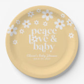Assiettes En Carton boho Daisy peace love bébé jaune (Devant)