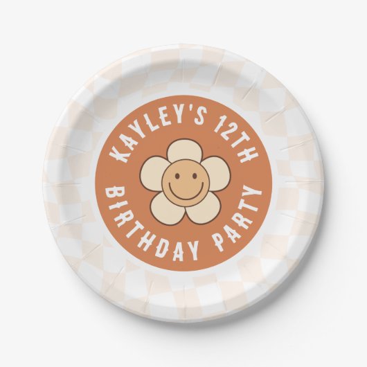 Assiettes En Carton Boho Daisy Super Retro Fille fête d'anniversaire (Devant)