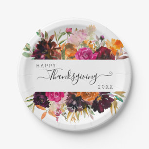 Assiettes En Carton Boho d'automne aquarelle florale Thanksgiving