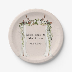 Assiettes En Carton Boho Deer Antlers White Canopy Rustique Mariage
