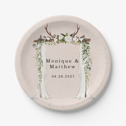 Assiettes En Carton Boho Deer Antlers White Canopy Rustique Mariage (Devant)