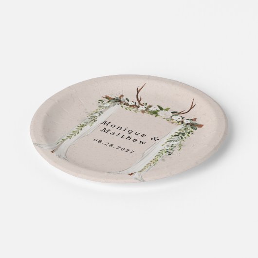 Assiettes En Carton Boho Deer Antlers White Canopy Rustique Mariage (Angle)