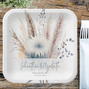 Assiettes En Carton Boho d'hiver Mariage Floral BLANCHE