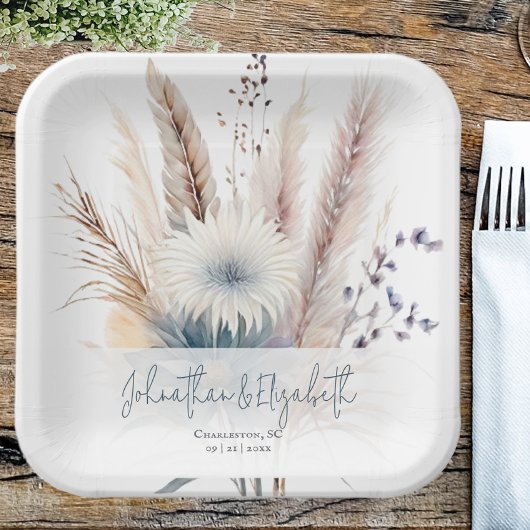 Assiettes En Carton Boho d'hiver Mariage Floral | BLANCHE