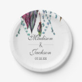 Assiettes En Carton Boho Dreamcatcher & Feathers Mariage rose Monogram (Devant)
