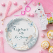 Assiettes En Carton Boho Dusty Bleu Papillon Géométrique Anniversaire (Fête)