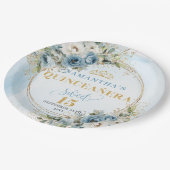 Assiettes En Carton Boho Dusty Blue Eucalyptus Gold Glitter Custom   (Angle)