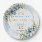 Assiettes En Carton Boho Dusty Blue Eucalyptus Gold Glitter Custom   (Devant)