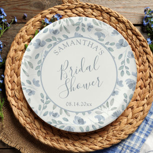Assiettes En Carton Boho Dusty Blue Floral Bridal Shower 
