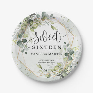 Assiettes En Carton Boho Eucalyptus branches verdoyantes sweet sixteen