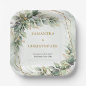 Assiettes En Carton Boho Eucalyptus verdure branches or mariage (Recto)
