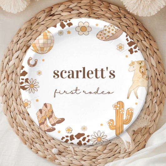 Assiettes En Carton Boho First Rodeo Cowgirl Plaques de papier d'anniv