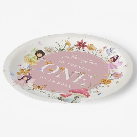 Assiettes En Carton Boho Fleur sauvage Fairy 1er fête d'anniversaire (Angle)