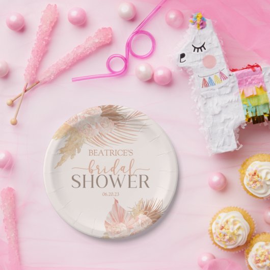 Assiettes En Carton Boho Fleurs Florales Rose Tendre Mariage (Fête)