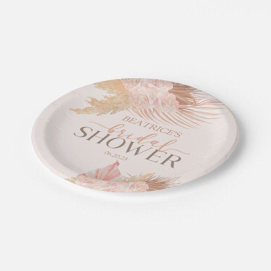 Assiettes En Carton Boho Fleurs Florales Rose Tendre Mariage (Angle)