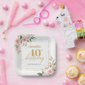 Assiettes En Carton Boho fleurs rousses eucalyptus or 40e anniversaire (Fête)