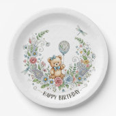 Assiettes En Carton Boho floral birthday bear (Devant)