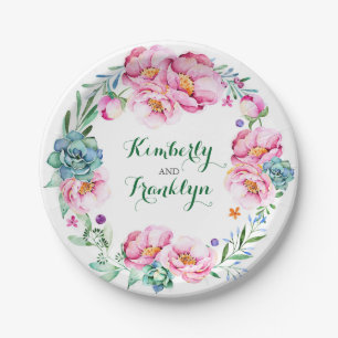 Assiettes En Carton boho floral de succulents de rose de guirlande