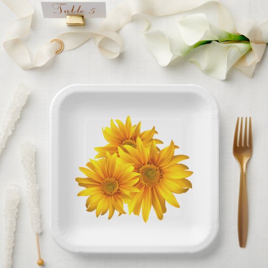 Assiettes En Carton Boho Floral Fleurs Jaunes Pays Floral Mariage (Mariage)