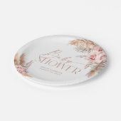 Assiettes En Carton Boho Floral Pampas Rose Plaques de papier or (Angle)