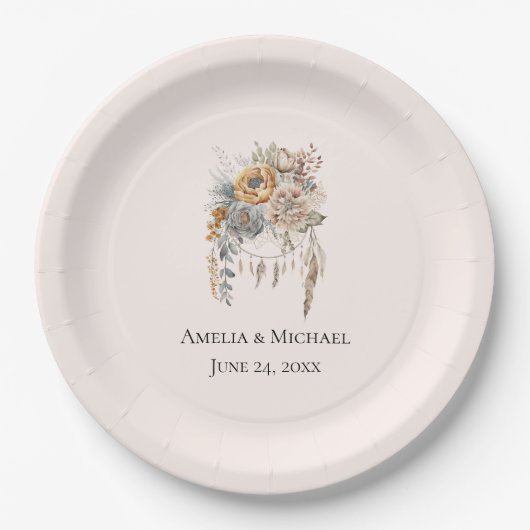 Assiettes En Carton Boho Flowers and Dreamcatcher - Mariage (Devant)