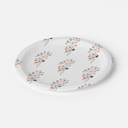 Assiettes En Carton Boho Folk Automne Feuilles Thanksgiving (Angle)