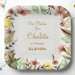 Assiettes En Carton Boho Gems Cristaux Vintage aquarelle anniversaire