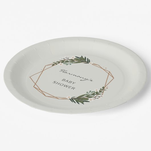 Assiettes En Carton Boho Géométrique Verdure Baby shower neutre genre (Angle)