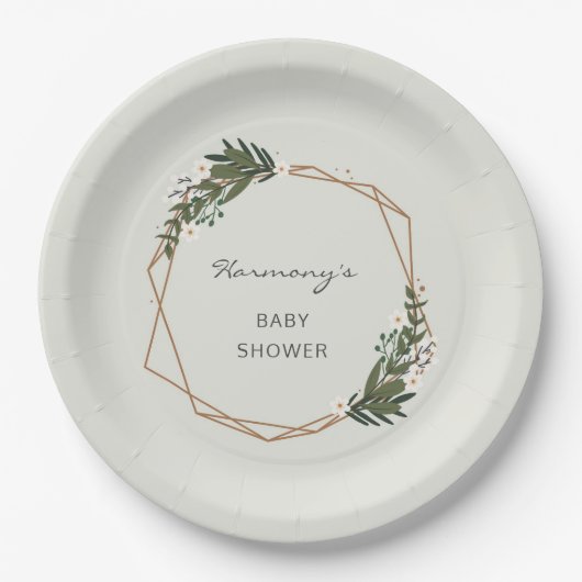 Assiettes En Carton Boho Géométrique Verdure Baby shower neutre genre (Devant)