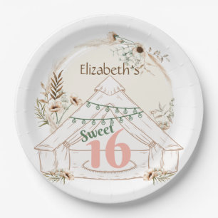 Assiettes En Carton Boho Glamping Sweet 16 Plaques papier fête d'anniv