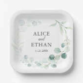 Assiettes En Carton Boho Green Eucalyptus Mariage (Recto)